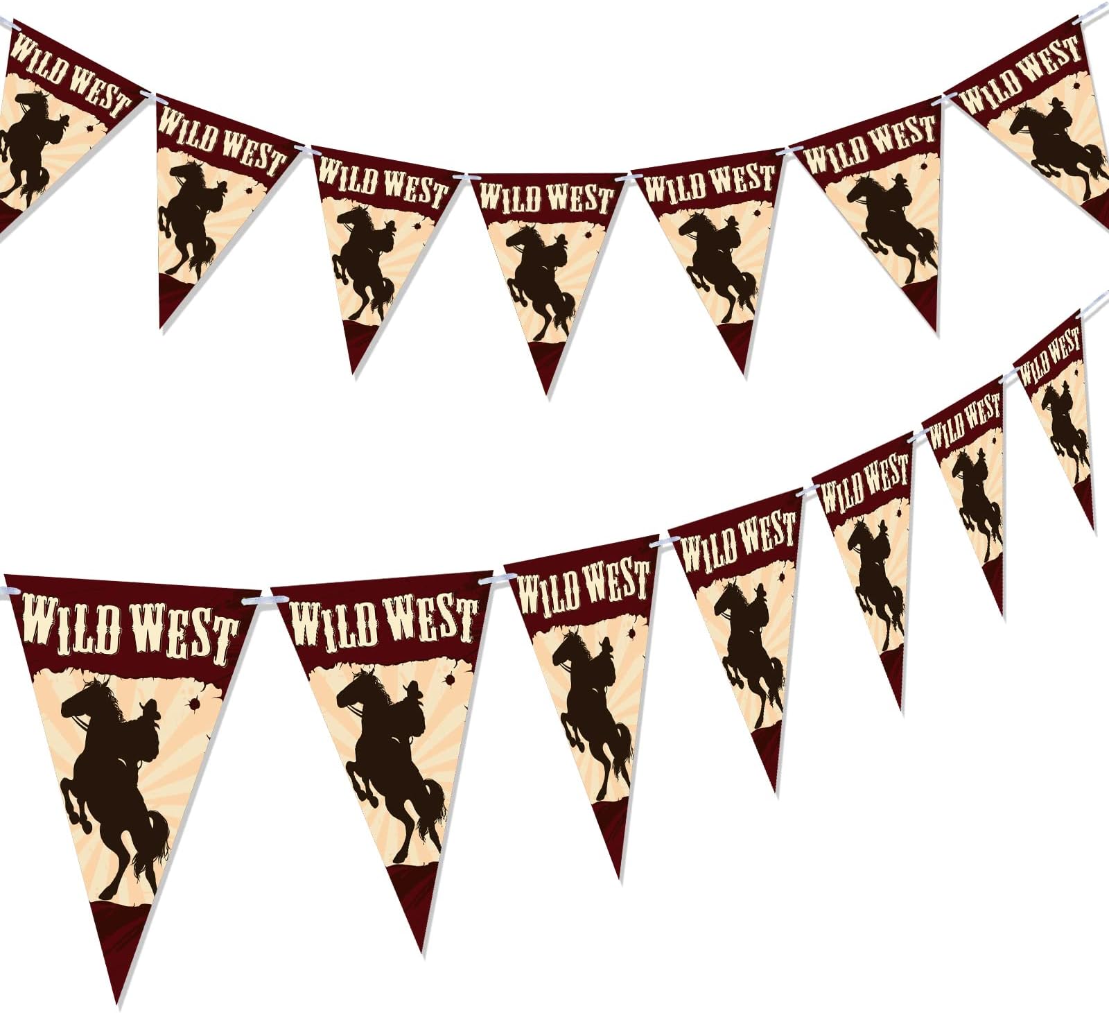 2 Packs Wild West Pennant Bunting Horse Racing Decorations Wild West Party Decorations Paper Bunting Cowboy Themed Pennant Banner Western Birthday Party Accessory for Cowgirl Cowboy, 8.3 x 6 Inch
