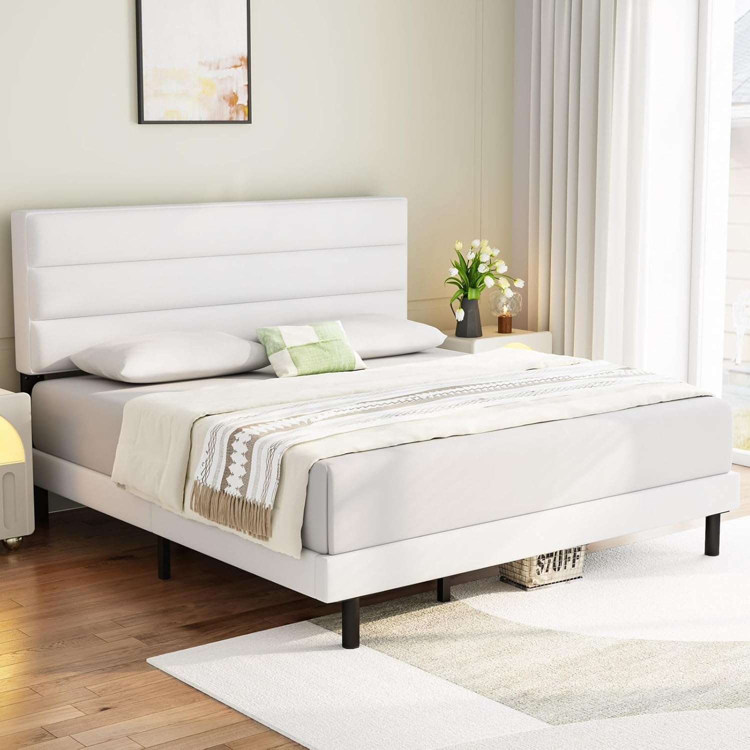 IYEE NATURE Queen Platform Frame with Headboard,Sturdy