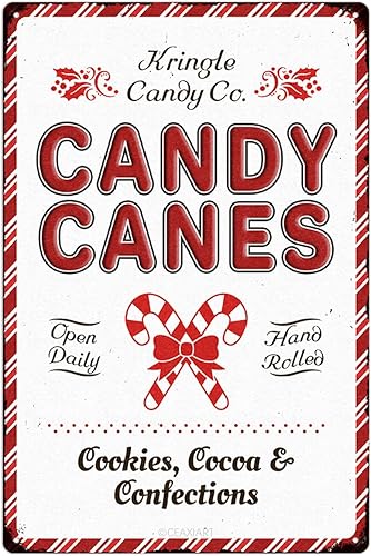 Miniatura 9 de Letreros de metal de Navidad de bastón de caramelo rojo, letrero de hojalata con impresión vintage, adornos para el hogar, cocina, patio, oficina,