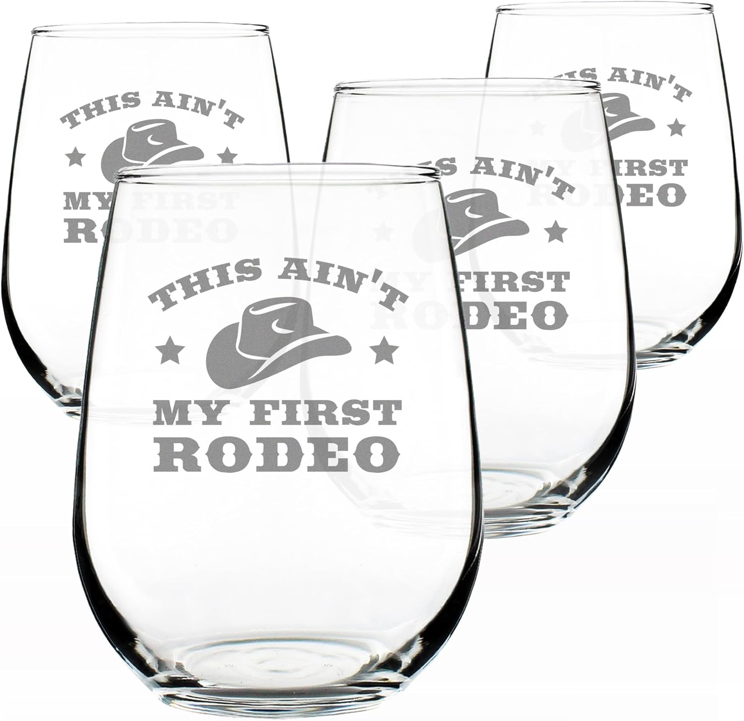 Ain't My First Rodeo Stemless Wine Glass - Funny Cowboy or Cowgirl Gifts for Men & Women - Set of 2 - Fun Unique Party Decor Cup