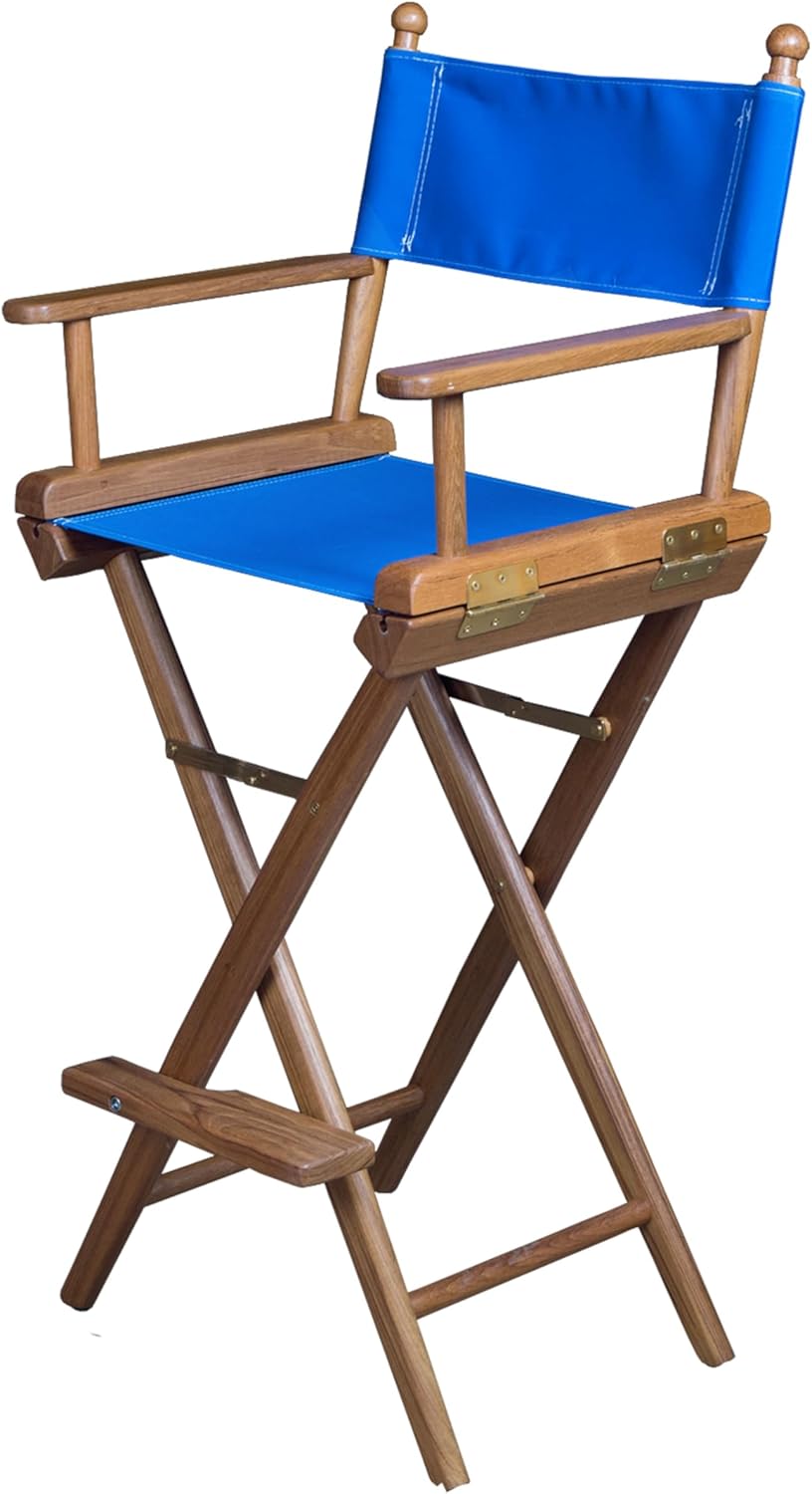 Whitecap 60045 Teak Captain's Chair - Blue Seat Cover