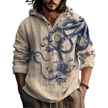 BIVENANT Mens Graphic Hoodies Henley Sweatshirt Hooded Button Down Japanese Art Oversized Hoodie Long Sleeve Shirts