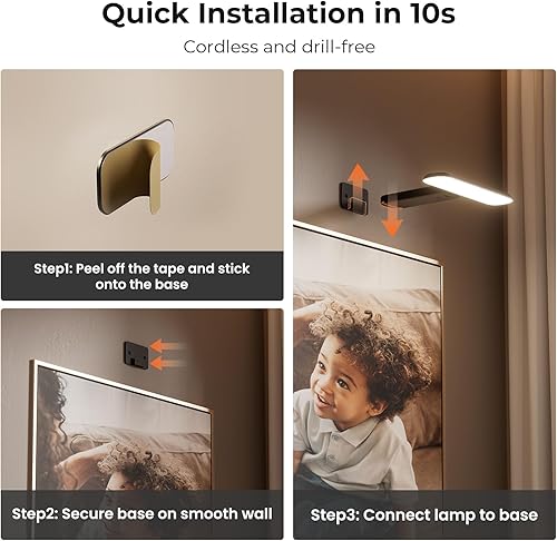 Miniatura 7 de FULEN Luces de pared recargables para pared, luces de pared alimentadas con control remoto, luces de arte para pinturas, luces de marco de fotos