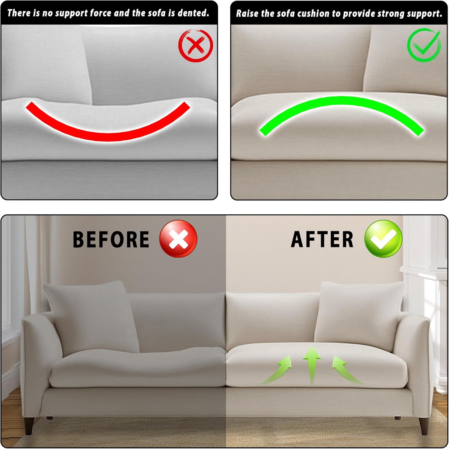 3PCS 22 x 22 x 2.4 in Large Size Couch Cushion Support for Sagging Seat, 40D Arc Sofa Cushion Support, High Rebound Couch Seat Support, Repair Sofa Dents to Improve Comfort, Blue