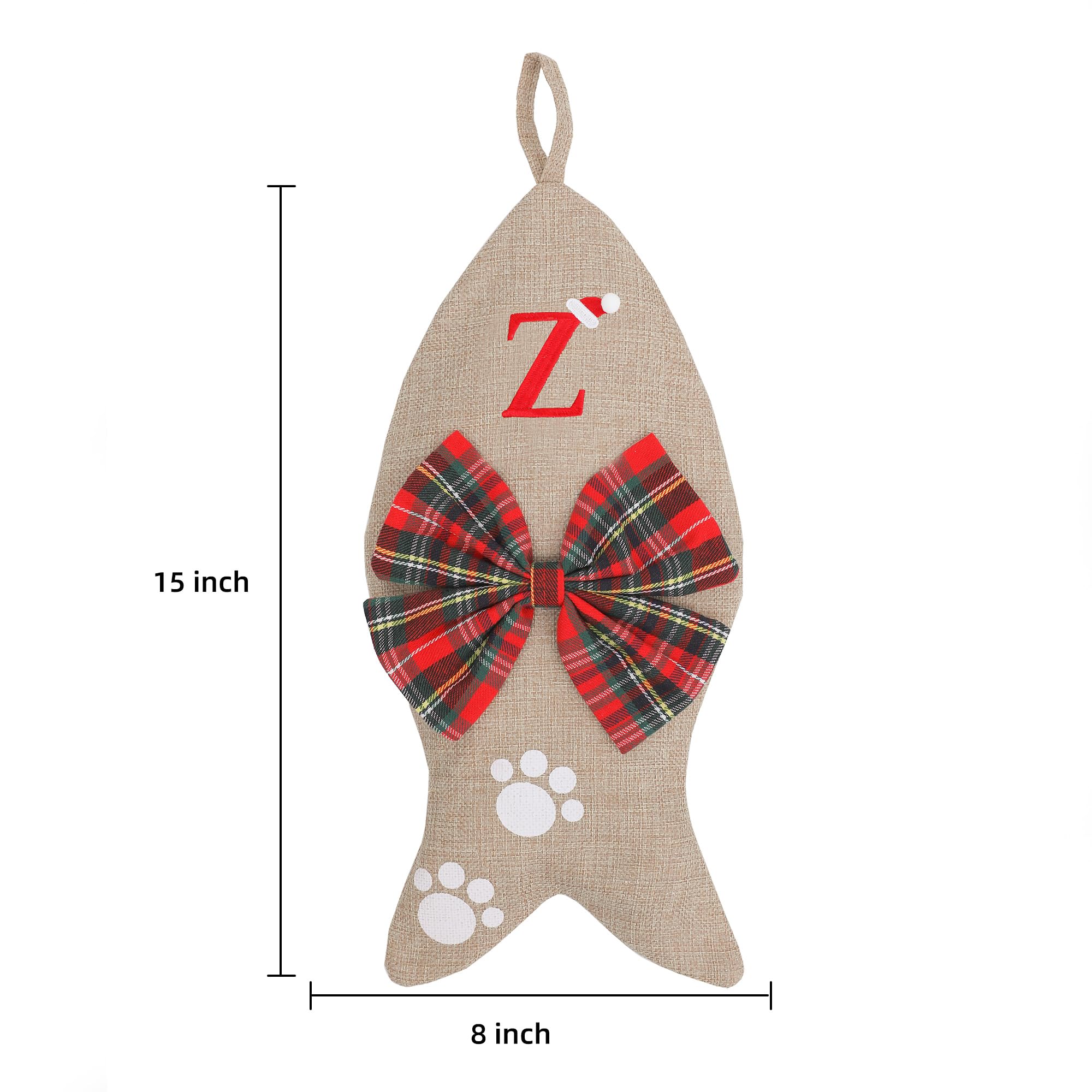 AUAWMLK Personalized 15in Letter Christmas Stocking Linen Style Fish-Shaped Xmas Decorations for Pet Cats(Letter B)