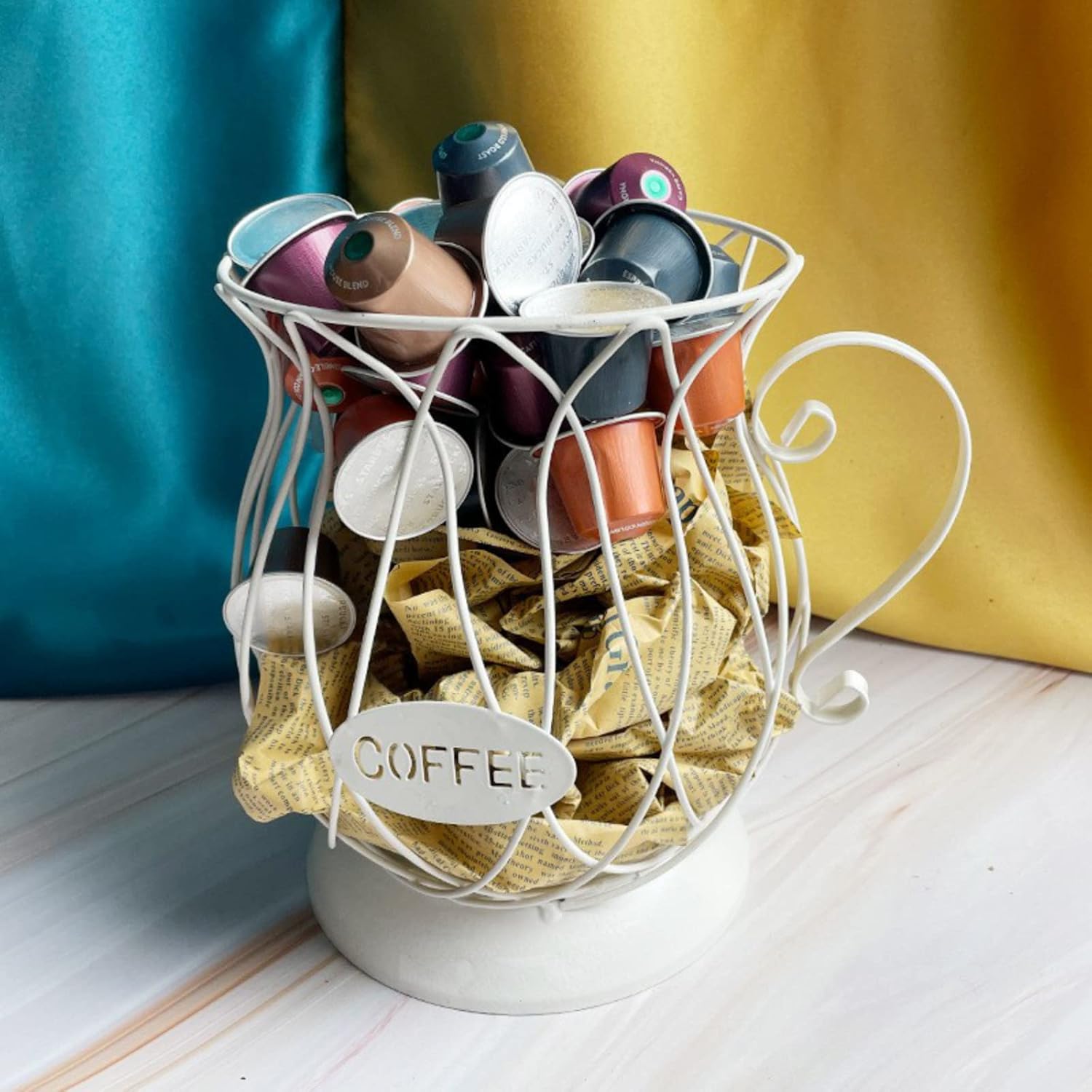 Tutuba Coffee Pod Holder, Mug Shape Vintage Coffee Capsule Container, Countertop Storage Holder Organizer Basket for Home Cafe Hotel Storage