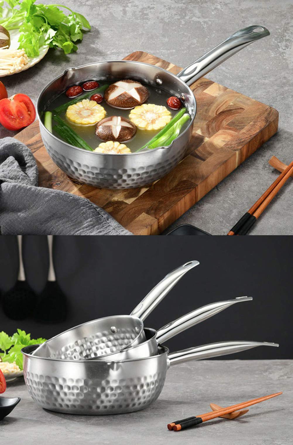 sartén, Cacerola de acero inoxidable, olla tradicional japonesa(22cm/8.7in)