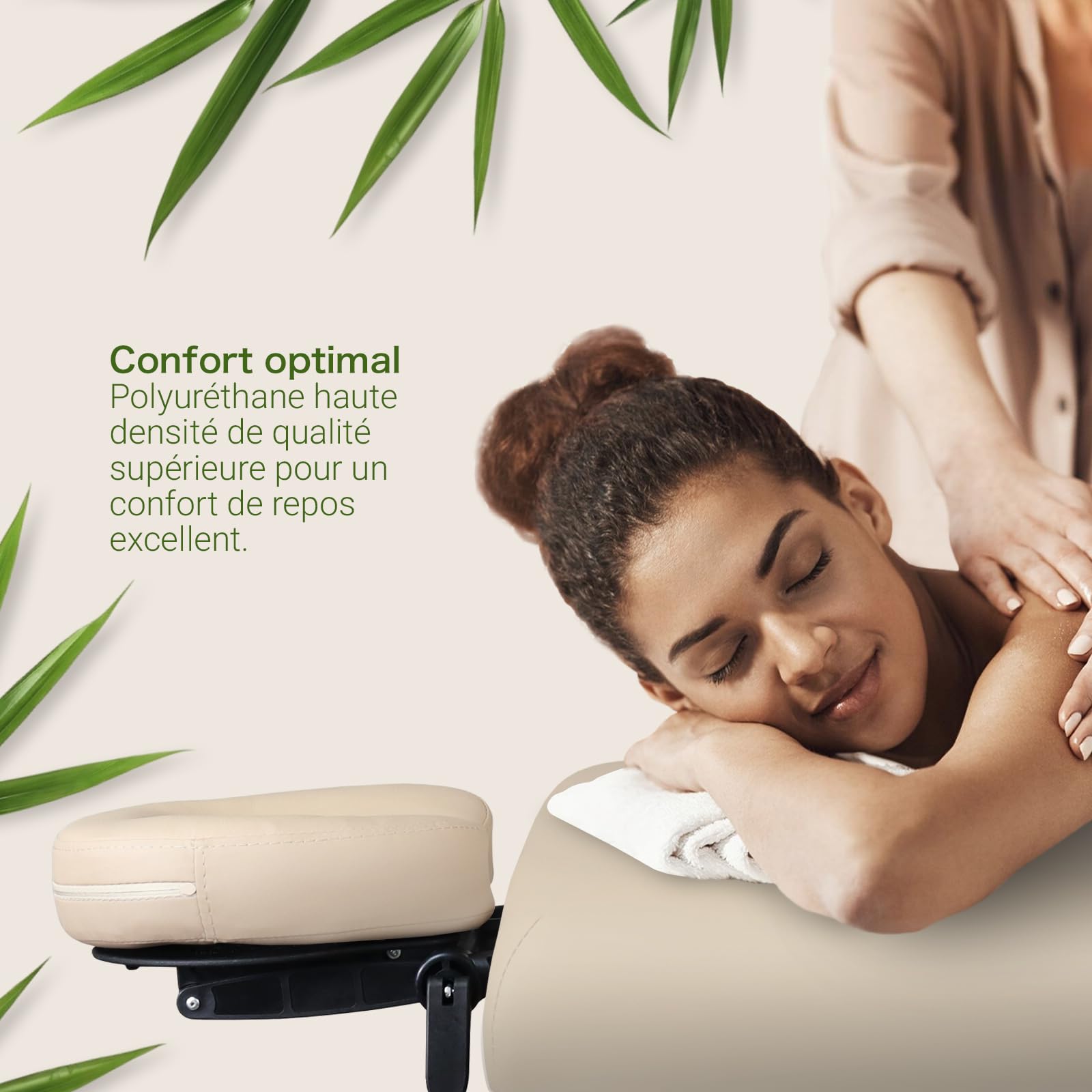 Zen Table de Massage Pliante professionelle - lit esthetique Table Tatouage, Extension de Cils en Bois et Hauteur réglable, Portable avec Appui-tête réglable, accoudoirs, Sac de Transport (Crème)