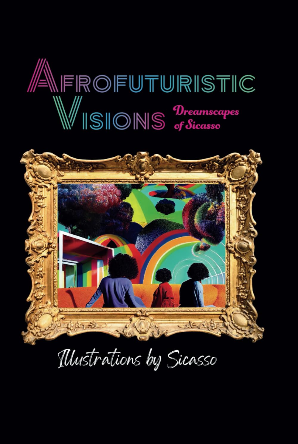 Affiche Afrofuturistic Visions de Sicasso : tableau d'art deco salon noir et or
