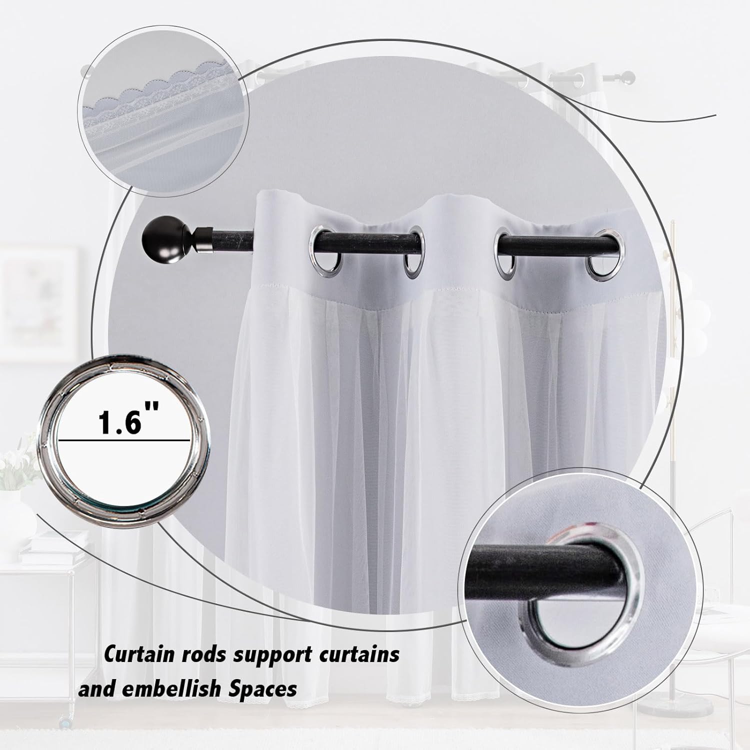 Anytime Home Curtains Blackout and Sheer Layered Solid Window Curtain Panel Pair with Grommet Top, 52Wx95L,Greyish White