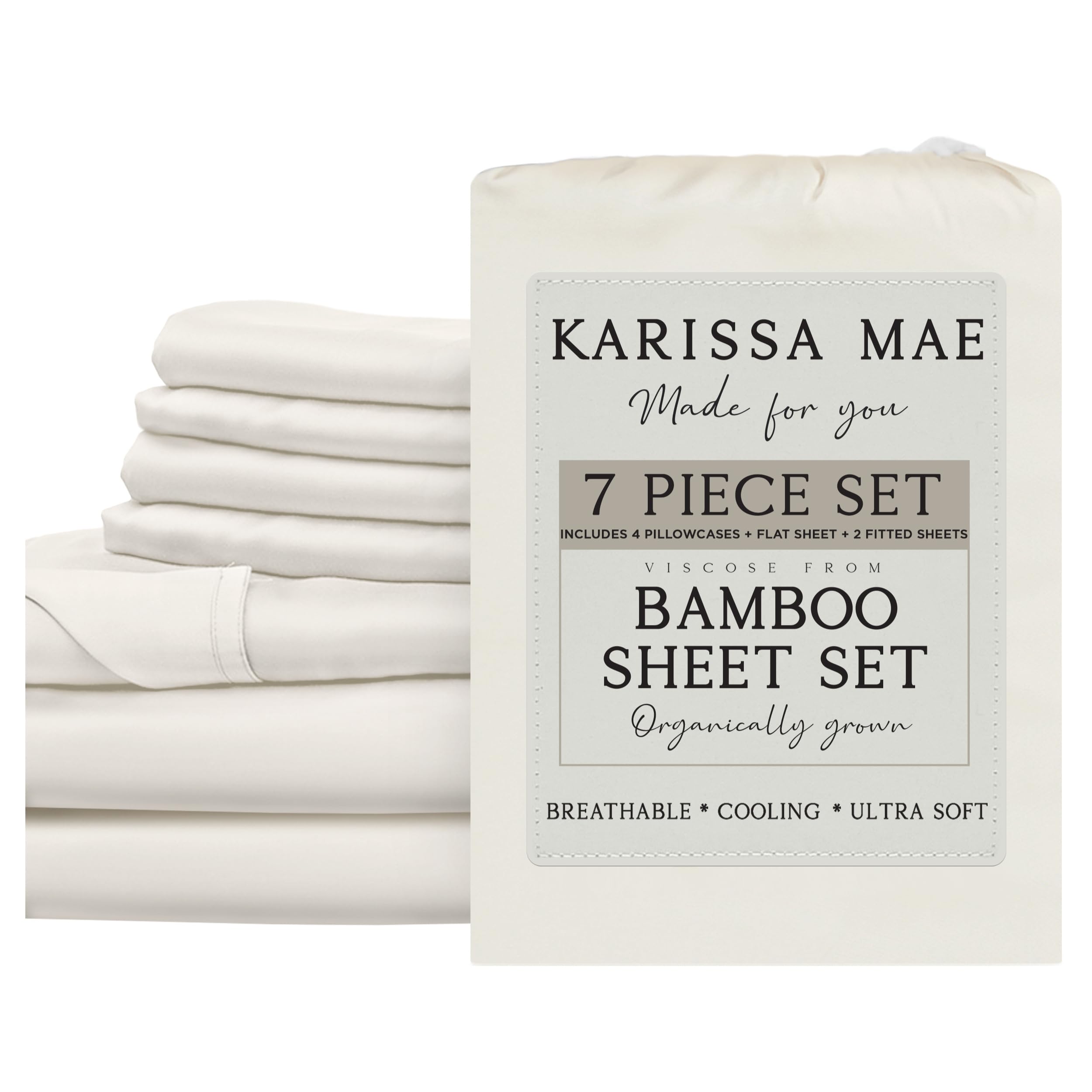 KARISSA MAE 7 Piece Luxury Bamboo Viscose Split King Sheets, FSC Certified