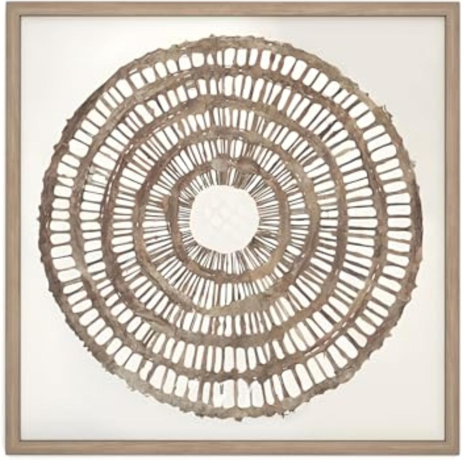 Signature Design by Ashley Brockham Bohemian Framed Geometric Wall Sculpture, Tan & White