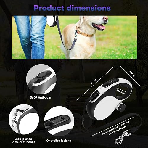 Miniatura 2 de Correa retráctil para perro con cable a prueba de mordidas, correa resistente de 26 pies para perros medianos y grandes de hasta 110 libras, correa