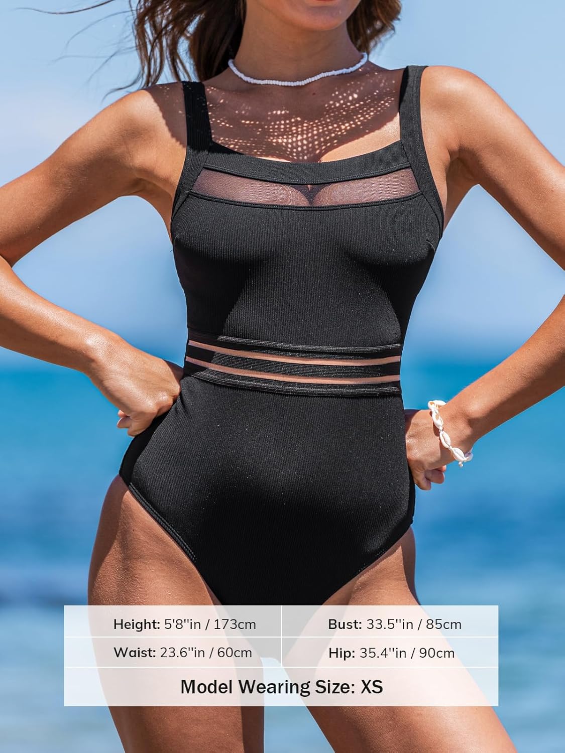 CUPSHE Women's One Piece Swimsuit Square Neck Bathing Suit Cutout Back Mesh Front Adjustable Wide Straps Textured - Image 4