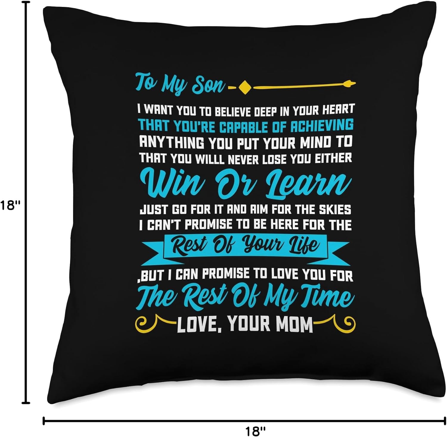 Dear Son Gifts To My Son from Mom Mother Cute Funny Kid Boy Throw Pillow, 18x18, Multicolor