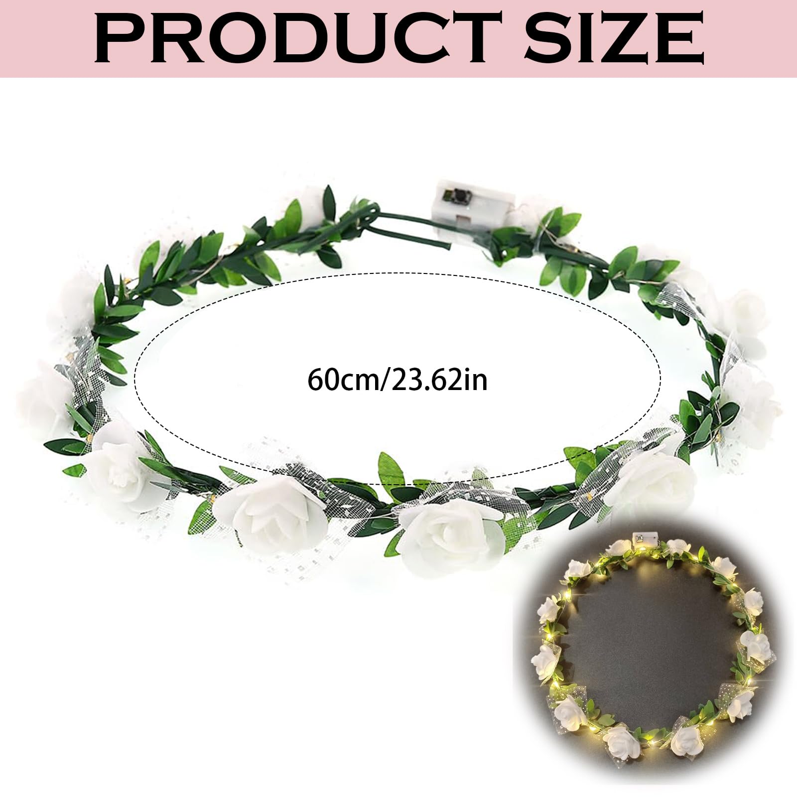 FENGCHUANG Light up Headband, LED Flower Crown Headband Lighted LED Flower Headbands for Christmas Halloween, Lighted Party - Image 2