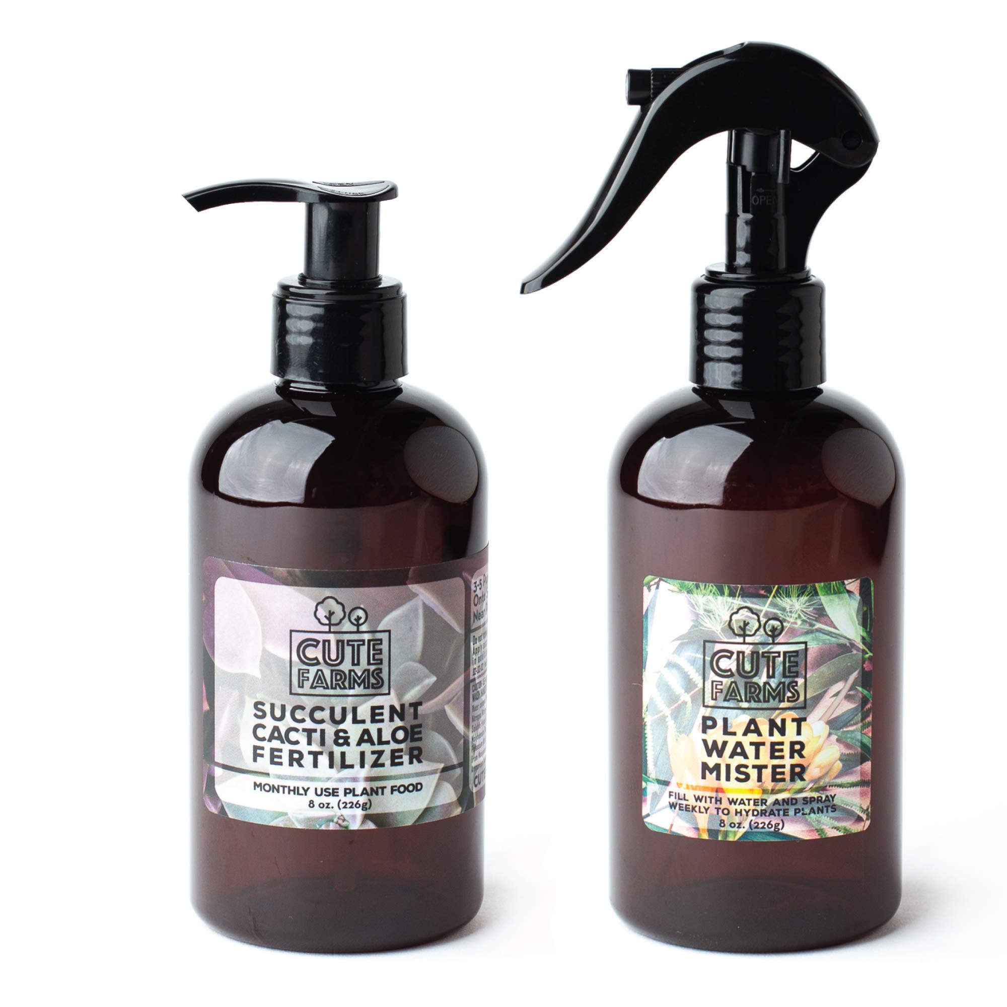 Cute Farms Succulent, Cacti, & Aloe Fertilizer | Gentle Monthly Use Formula Plant Food (8 oz. Bottle + ONE Fine Mist Spray Bottle)