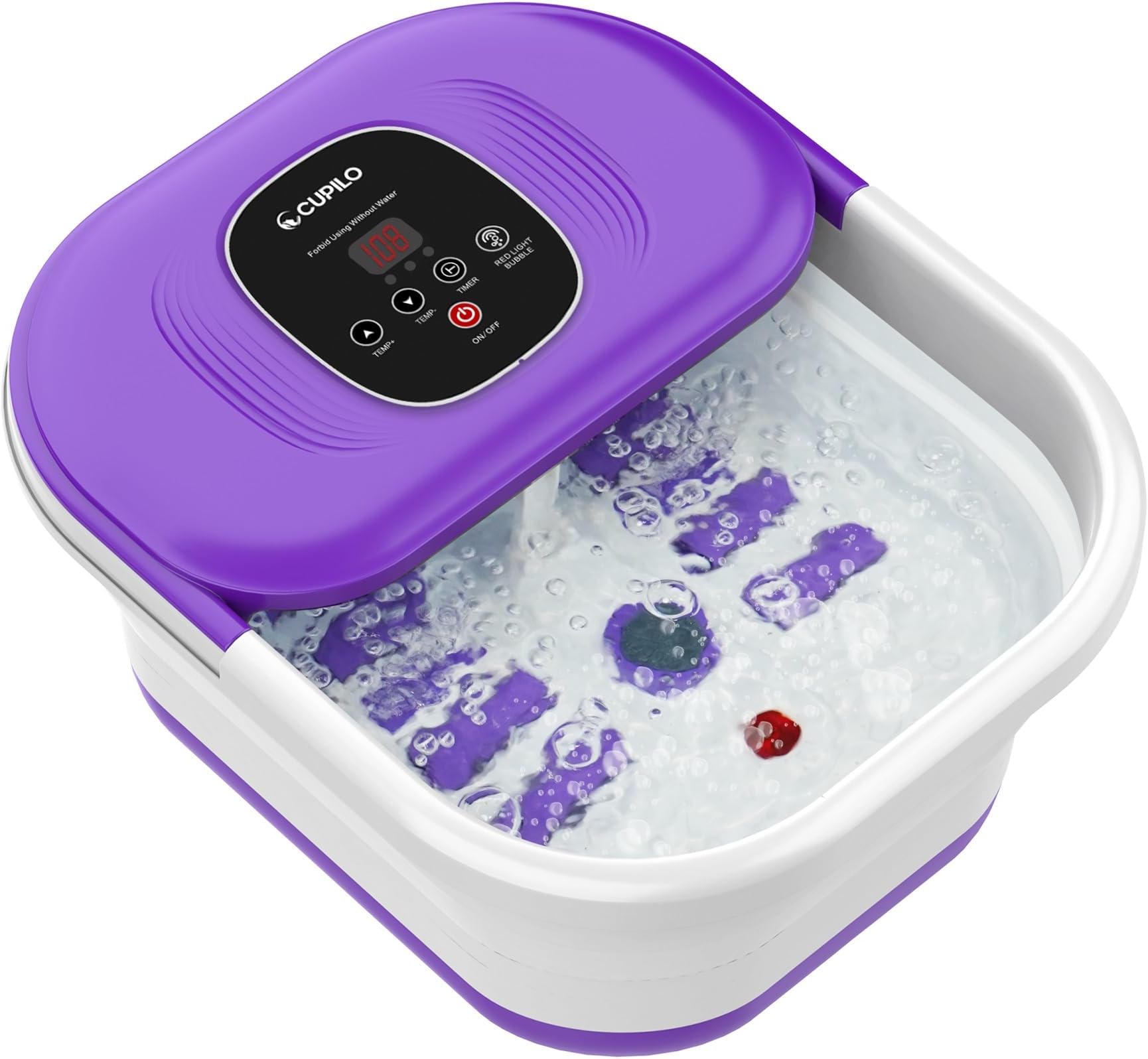 CuPiLo Foot Spa Bath Massager with Heat, Collapsible Foot Massager Spa Soaking Tub with Bubble, Pedicure Foot Spa for Relaxation, Gifts(Purple)