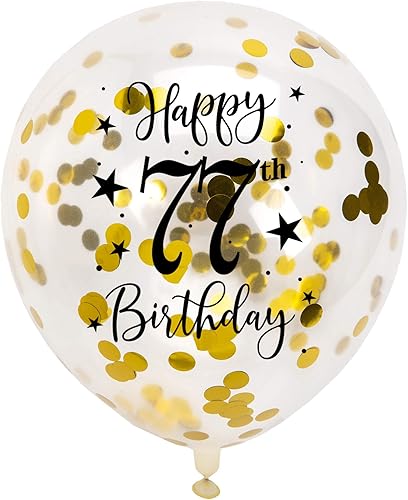 Globos dorados de látex con confeti número 77, decoración de globos de fiesta de cumpleaños de 77 años para mujer u hombre, con confeti, 12