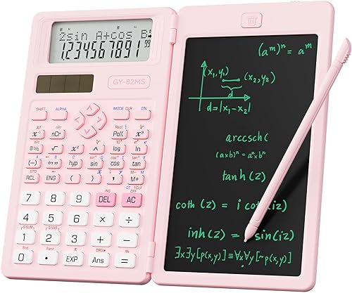 Pink Scientific Calculators for Girls Students, 82 MS Foldable Cute Science Calculator with Notepad Middle and High School Supplies