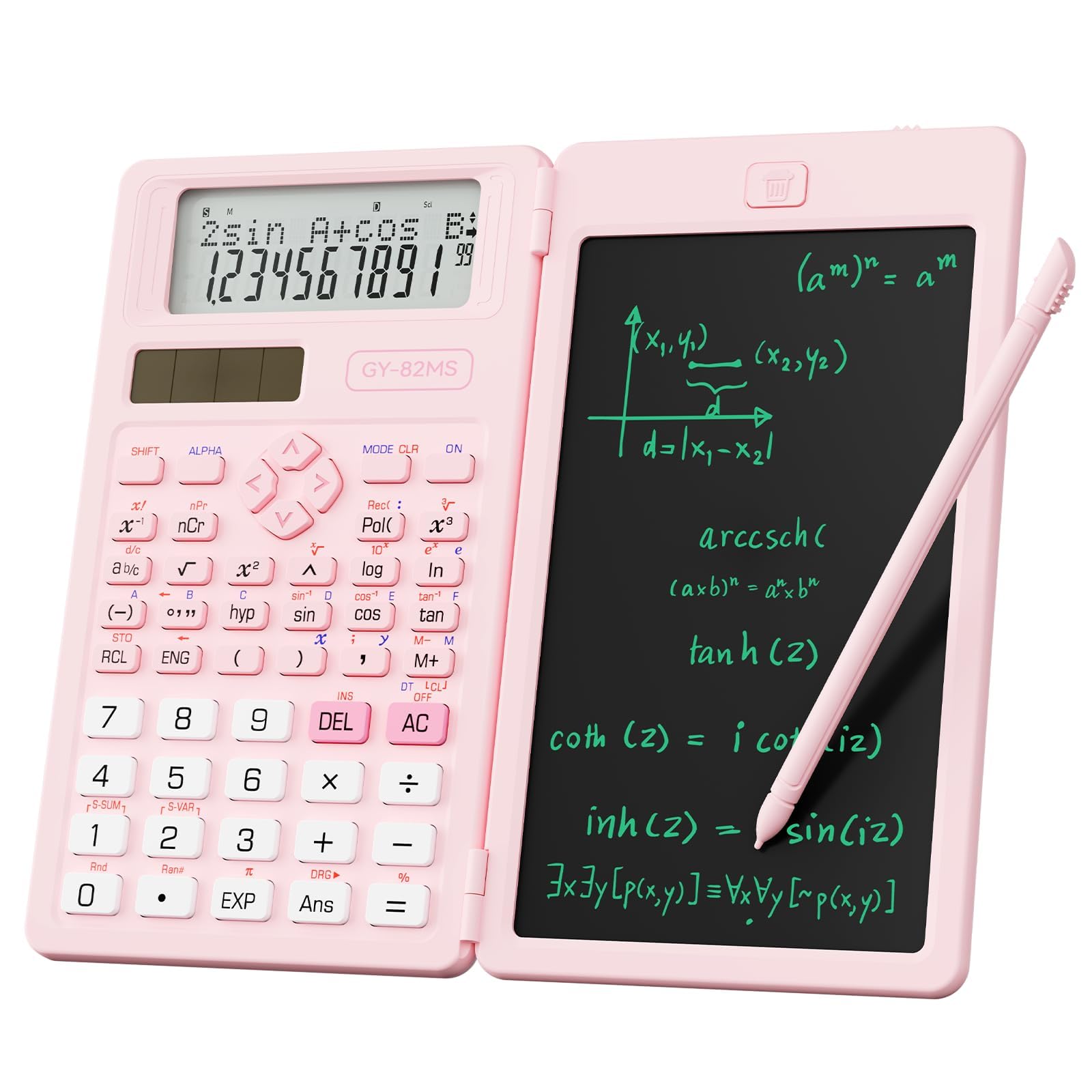 Scientific Calculator for Students, 82 MS Foldable Science Calculator with Notepad for Middle and High School Supplies, Pink