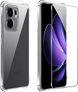FDHYFGDY Protective Case for Oppo Reno 13 F 5G/4G Case + 1 Piece Screen Protector, Transparent Shockproof Silicone Mobile Phone Case, Clear Thin Soft TPU Bumper Cover Case
