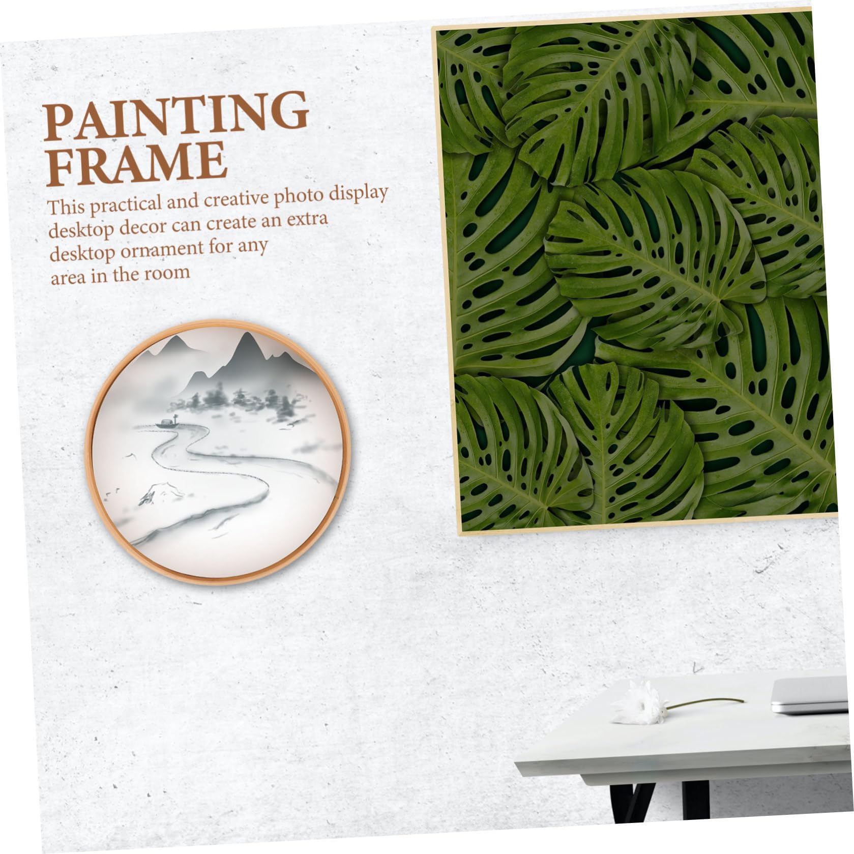 Cornice Foto in Legno Rotonda, DIY Paintings Display Frame, Wooden Frame, Base Stabile, per Librerie e Ristoranti