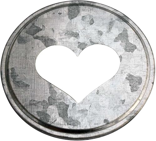 Insertos de tapa de metal galvanizado con corte de corazón para tarros Mason (paquete de 10, boca ancha)