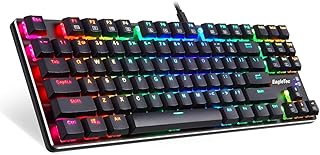 EagleTec KG060-BR RGB LED Backlit Mechanical Gaming Keyboard Low Profile Mechanical Gamers Keyboard 87 Key Metal Mechanical Computer USB Gaming Keyboard for PC Quiet Brown Equivalent (Black)