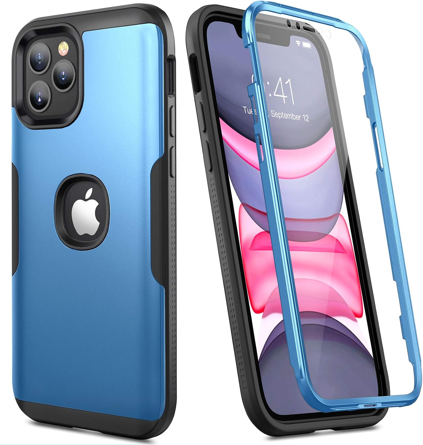 YOUMAKER Designed for iPhone 12 Pro Max Case, Full Body Rugged with Built-in Screen Protector Heavy Duty Protection Slim Fit Shockproof Cover for iPhone 12 Pro Max Case 6.7 Inch - Blue/BK