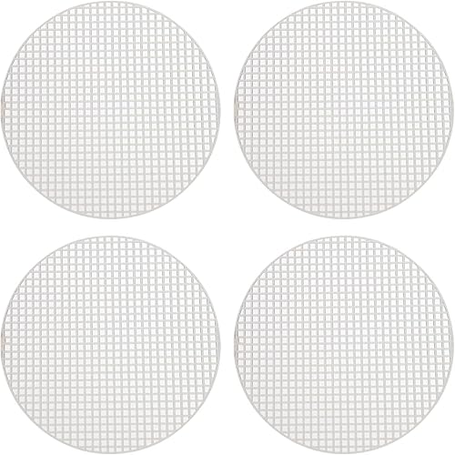 MECCANIXITY Hoja de lona de malla de plástico de 6.8 pulgadas, lona redonda blanca en blanco para bordar, malla de ganchillo de punto, paquete de 4