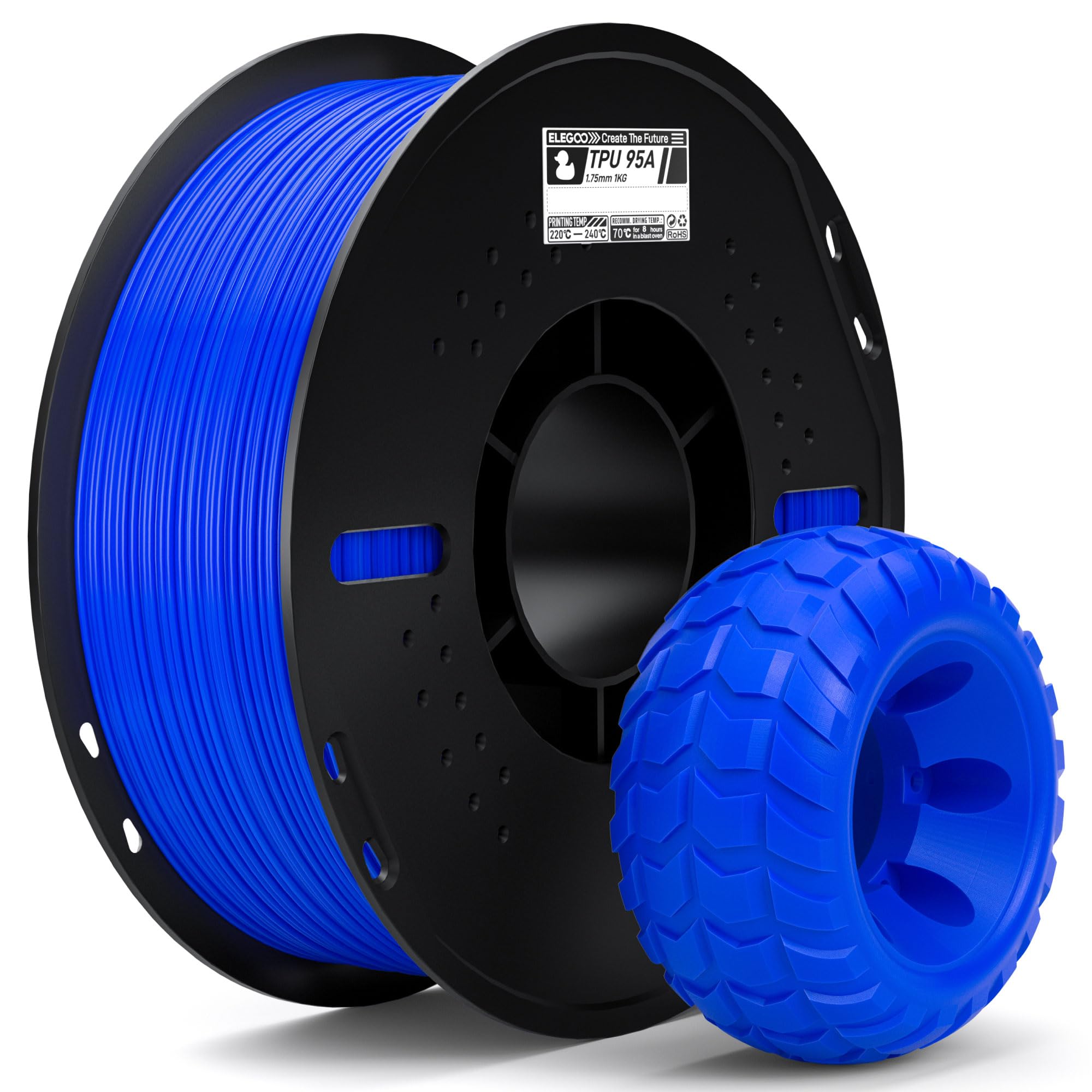 ELEGOO TPU 95A Filamento per Stampanti 3D 1,75 mm Blu 1KG, TPU Filamento Flessibile Morbido per Stampa 3D, Bobina da 1kg Compatibile con la Maggior Parte delle Stampanti 3D FDM