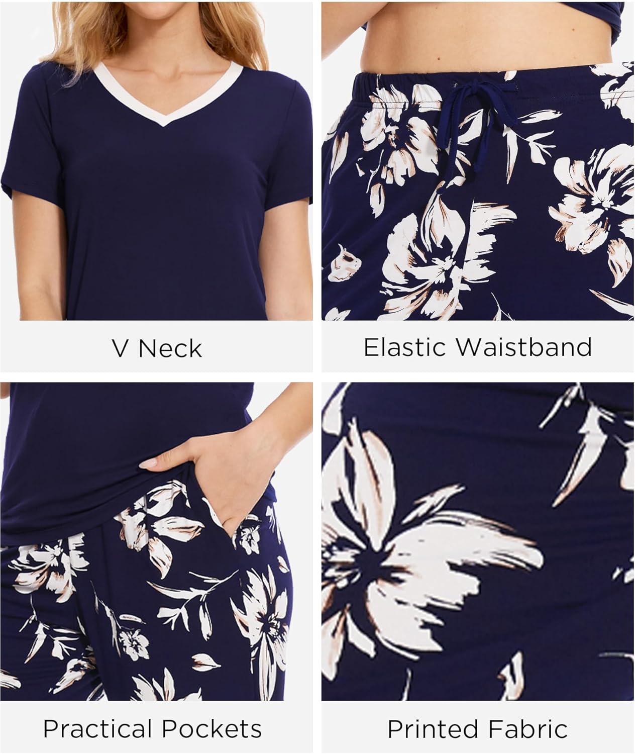 GYS Womens Bamboo Viscose Pajamas Set Super Soft Short Sleeve Top and Pants Pj Sleepwear Sets - Image 4