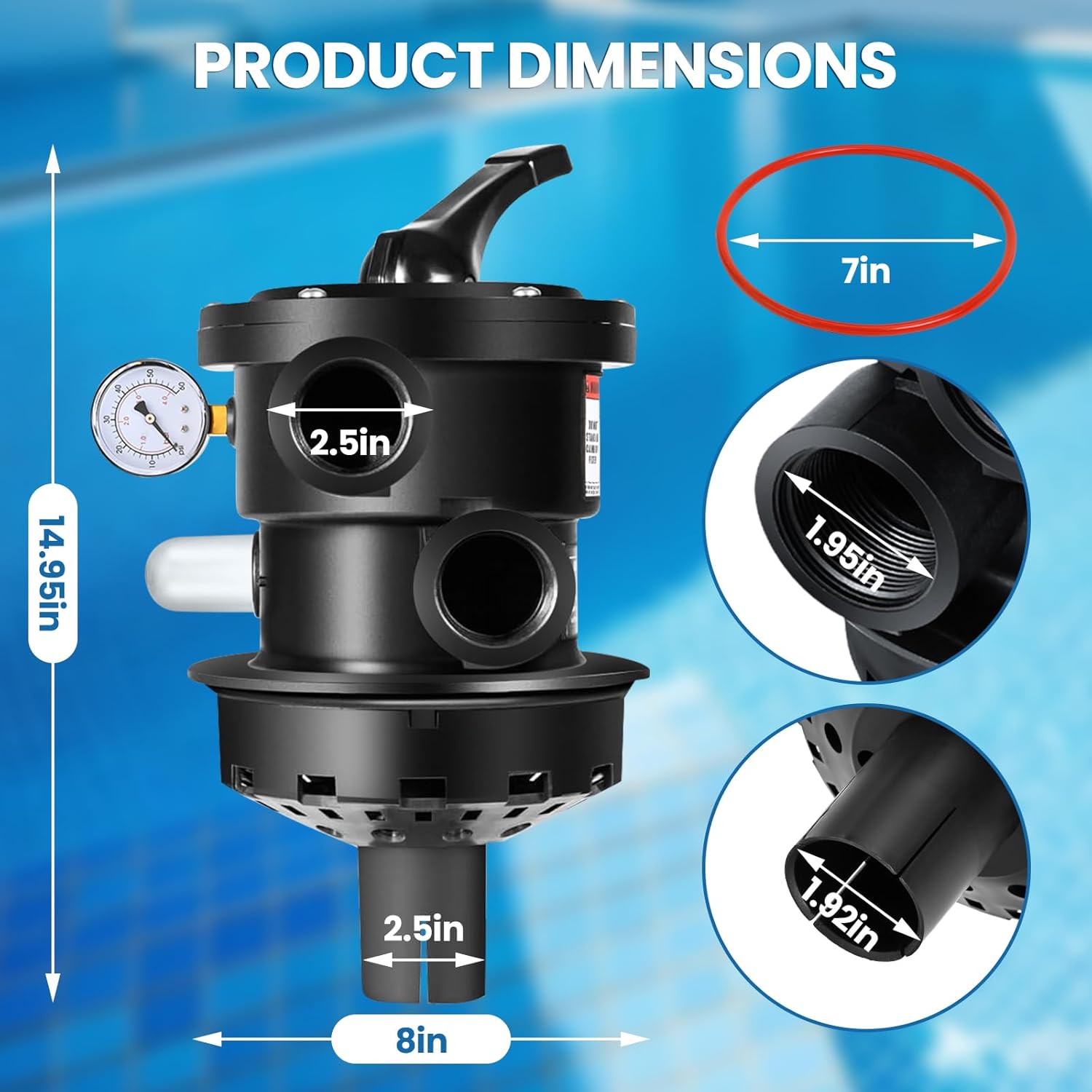 SP0714T Top-Mount Multiport Control Valve Compatible with Hayward Pro & VL Series Above-Ground Sand Filter 1.5" FIP Plumbing VariFlo Valve Fit for Sand Filters SandMaster SwimPro GM ProSeries