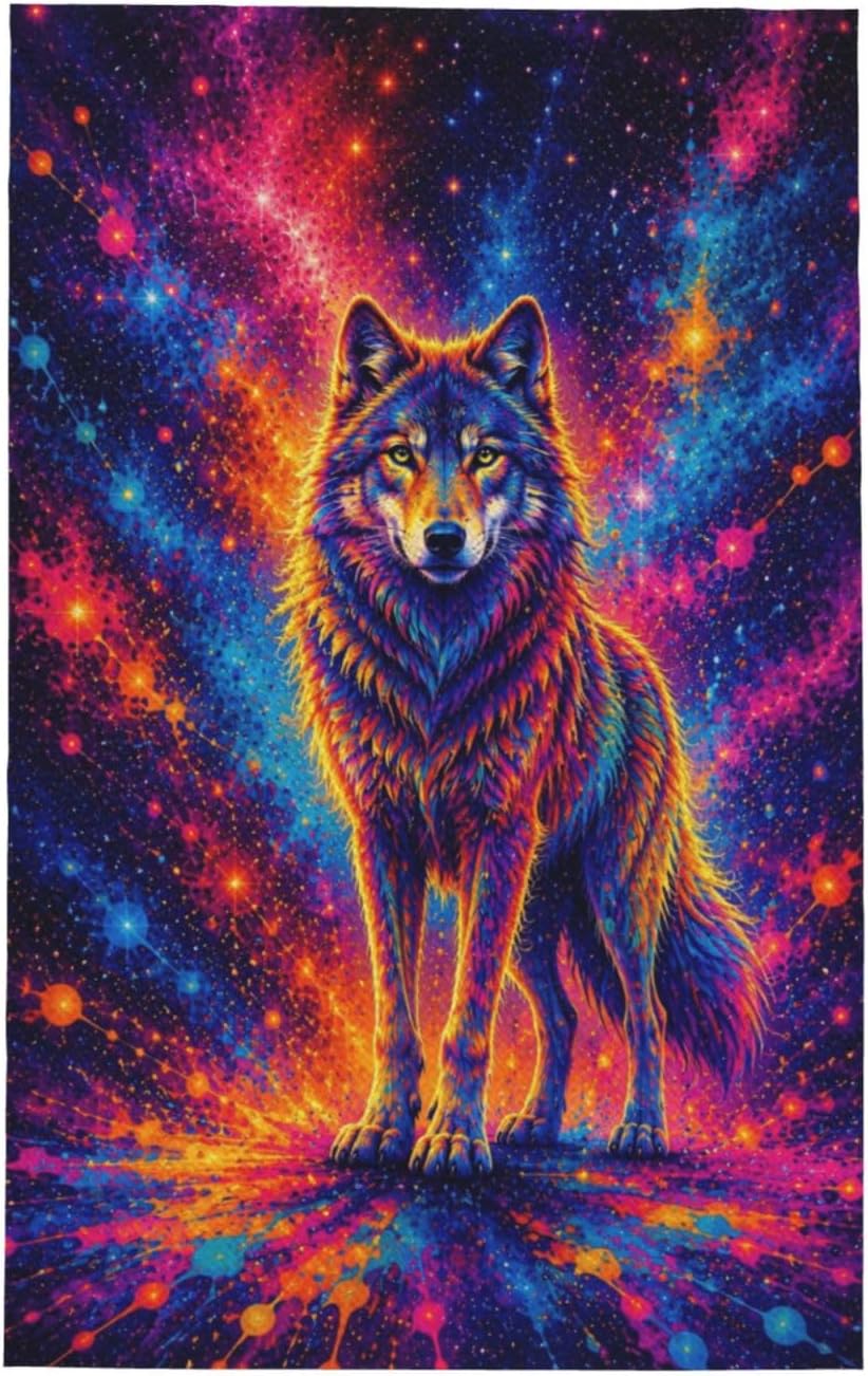 Kitchen Towels, Absorbent Quick Dry Dish Towels Starry Wolf Glow