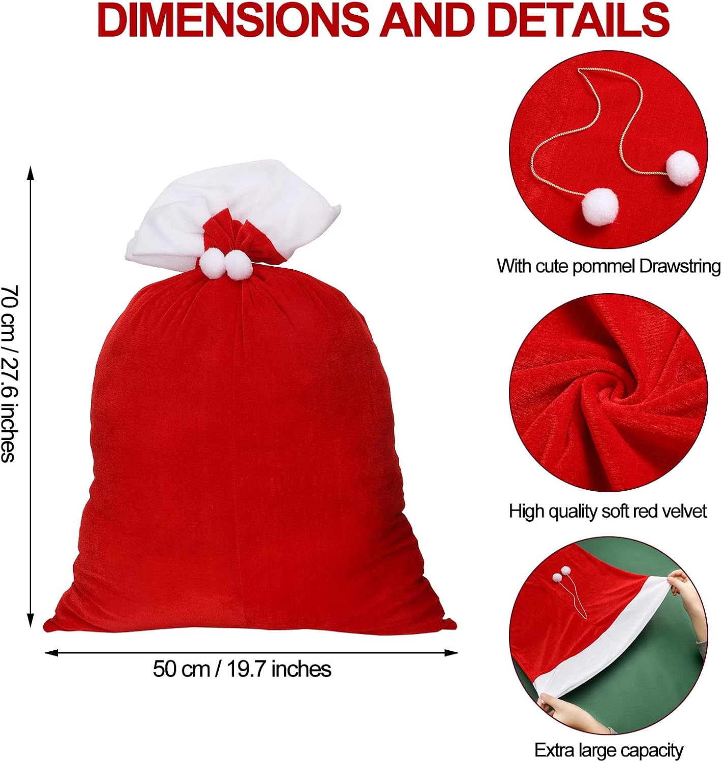 Shappy 2 Pcs Christmas Velvet Santa Gifts Bags 20 x 28 Inch Large Santa Gift Sack with Drawstring Christmas Gift Presents Bags for Xmas Present Toys Holiday Party Supplies(Red)