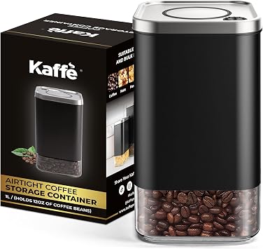 Kaffe Glass Coffee Canister 12oz w/Airtight Lid - Click to Release Seal - BPA Free Glass & Stainless Steel - Elegant Kitchen Storage Container for Coffee, Nuts, Rice, Flour, Sugar, Tea, Cereal