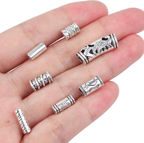 Miniatura 7 de Cuentas espaciadoras de columna surtidas de 3.53 oz (alrededor de 80 a 150 piezas) de cuentas de tubo de plata tibetana para pulseras, collares,