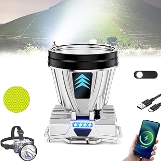 Super Bright Rechargeable High Power Headlamp,LED Headlamp Rechargeable Head Lampre with Flective Stickers,Adjustable Rechargeable Head Lamp,Portable Head Flashlight for Camping (White Light)