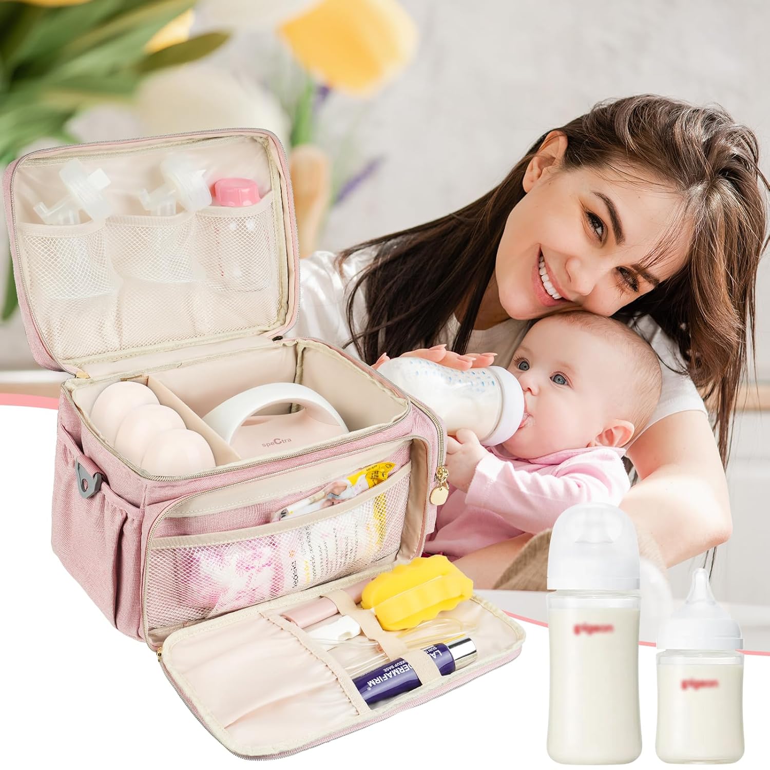 Breast Pump Bag Compatible with Spectra S1 and S2, Breast Pumping Travel Storage Bag with Waterproof Mat for Pumping Essentials and Accessories, Pink - Image 6