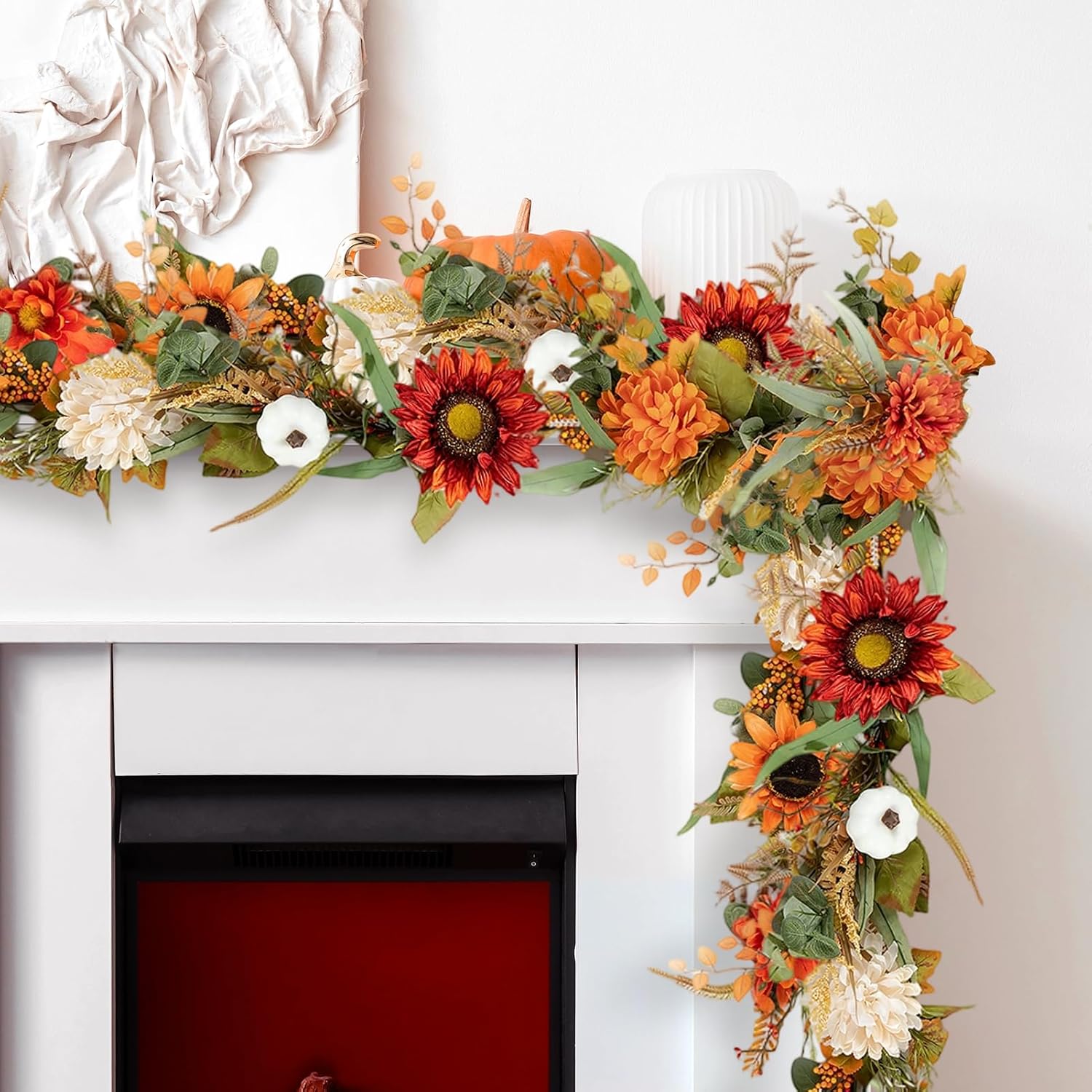 NUPTIO カボチャ付き紅葉ガーランド:ドアマントル暖炉パーティーダイニングテーブル用の6フィートの秋の装飾 - 感謝祭の収穫のた