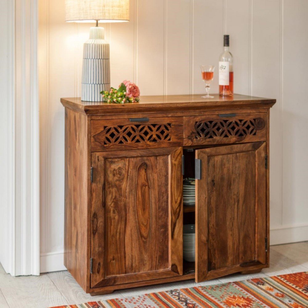 DRIFTINGWOOD Solid Sheesham Wood Sideboard Tv Cabinet for Living Room | Free Standing Movable Tv Unit Side Board Table with 2 Drawer & 2 Door Cabinet Storage Furniture for Home | Teak Finish-image-41