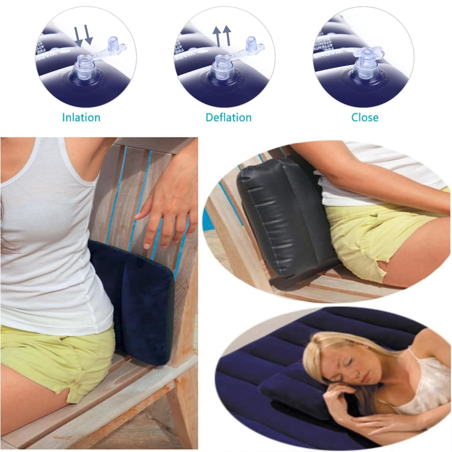 Kit 2 Oreillers Gonflables De Camping KIRZAX - Face Douce Flanelle / Dos PVC - Léger, Compact Pour Randonnée, Plage, Voyage