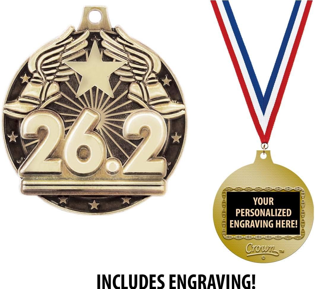 Marathon Medals, 2" Gold 26.2 Marathon Race Medal Award with Free Custom Engraving