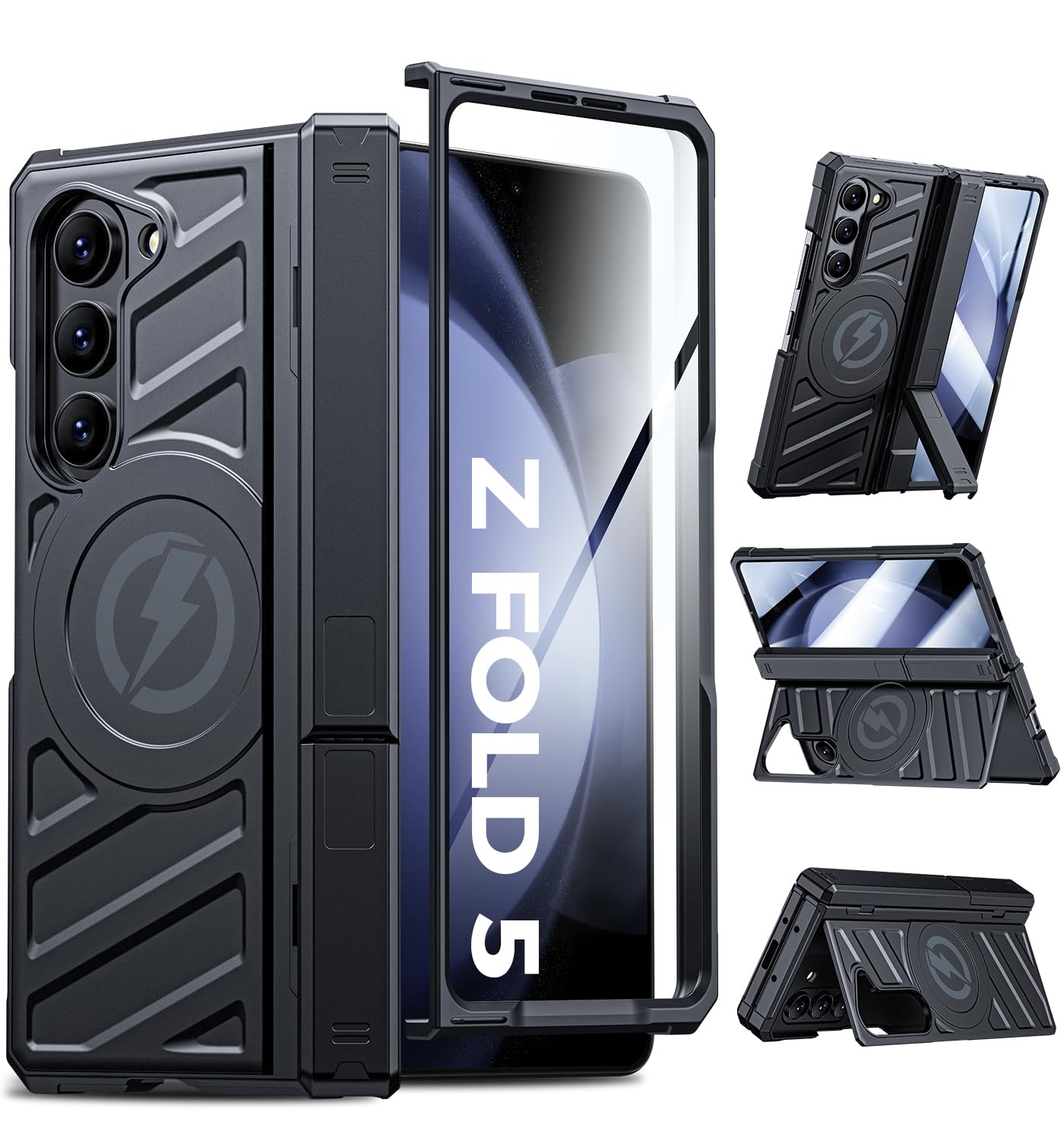 – Magnetic for Samsung Galaxy Z-Fold-5 Case: Heavy Duty Phone Case [Compatible with MagSafe][Hinge Protection][Dual Kickstand] Shockproof TPU+PC Cover for z fold 5 5G 2023