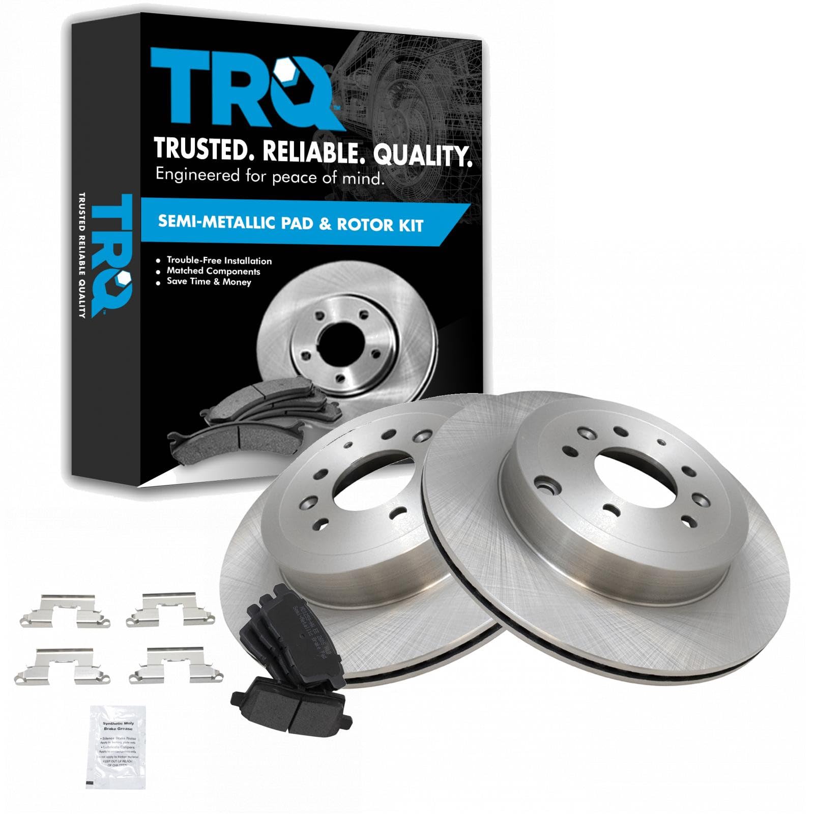 TRQ Rear Brake Pad and Rotor Set Semi Metallic Vented Rotors