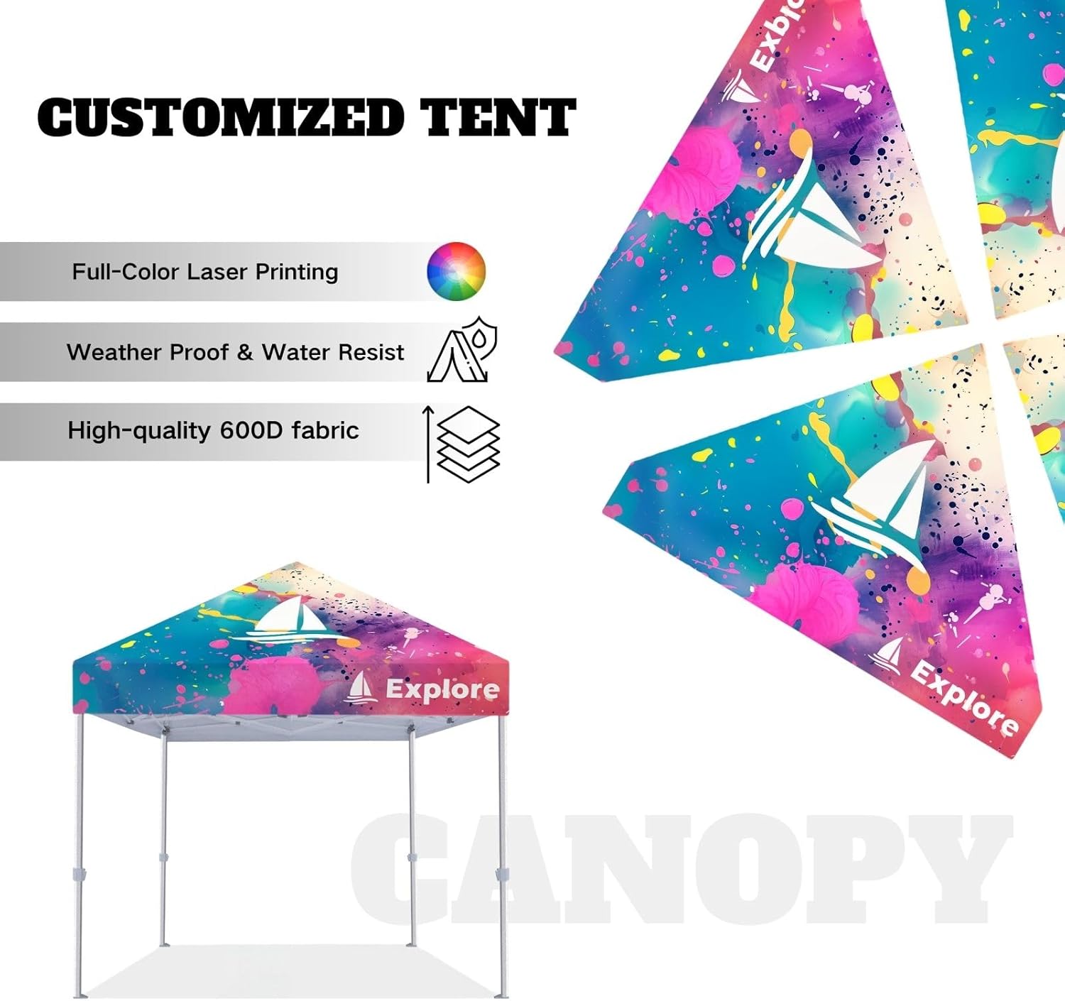 Custom Canopy Tent 10x10 with Logo, Personalized Custom Pop Up Tent for Commercial Events Business Advertising Outdoor Events (Canopy 10 * 10 ft)