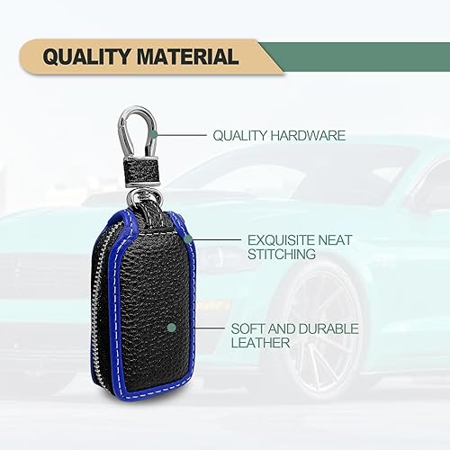 Miniatura 4 de Funda protectora de piel superior para llavero de automóvil, 2 piezas, funda protectora inteligente con cremallera remota, soporte para llavero de