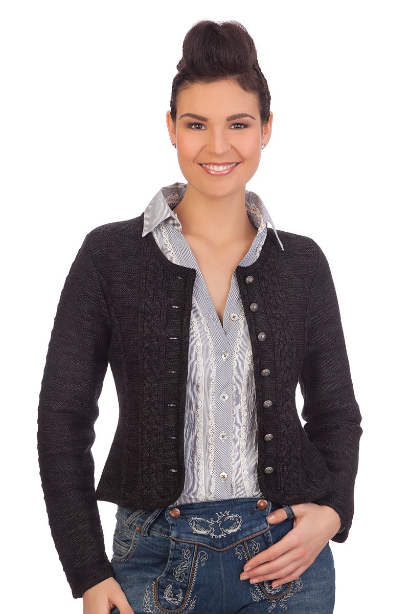 Spieth & Wensky Damen Trachten Strickjacke - BONN - hellgrau, schwarz
