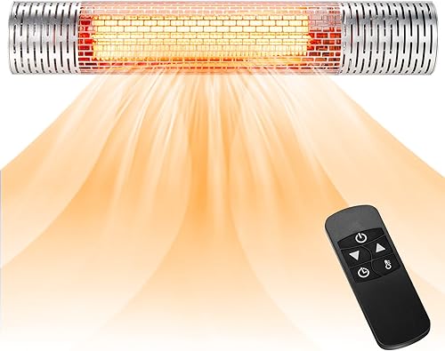 Tangkula Calentador de patio montado en la pared de 1500 W, calentador eléctrico de infrarrojos lejanos para patio con control remoto, 2 ajustes de
